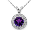 3/4 Carat (ctw) Natural Amethyst Halo Pendant Necklace in Sterling Silver with Chain